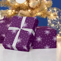 White Snowflakes Polka Dots Purple Christmas Wrapping Paper