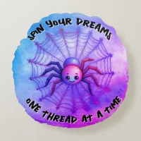 Cute Spider Inspirational Quote Monogram on purple Round Pillow