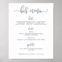 Wedding Bar Menu Sign - Bounce Script (Navy Blue)