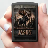 Custom Moose Wood Carving Zippo Lighter