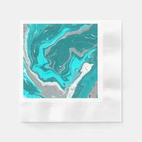 Blue, Teal and Turquoise Marble Fluid Art  Napkins