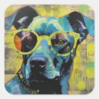 The Dog in Polka Dot Glasses Square Sticker