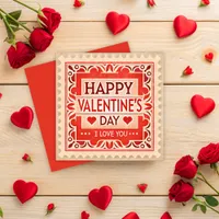 Vintage Red Stamp Style Valentine's Day  Holiday Card