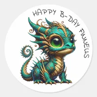Personalized Gold Teal Dragon Boy's Birthday  Classic Round Sticker