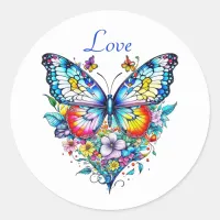 Butterfly and Floral Heart  Classic Round Sticker