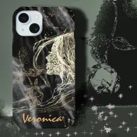 Elegant Black Marble Woman profile iPhone 15 Case