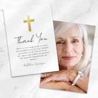 Sympathy Gold Cross Photo Funeral  Thank You Card