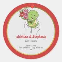 Cute A Baby Snake Is On The Way Red Baby Shower Classic Round Sticker