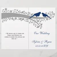 whimsy navy blue lovebirds  folded Wedding program