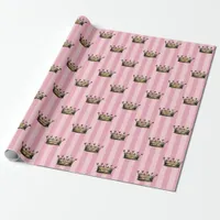 Pink and Gold Paris Foil Crowns Wrapping Paper