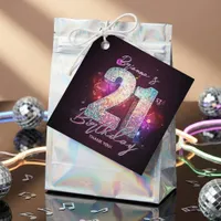 Neon Disco Ball Music Notes 21st Birthday Party Favor Tags