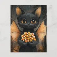 Halloween Bat Cat With Candy Postcard