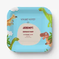 Custom Dinosaur Photo Birthday Invitation Paper Plates