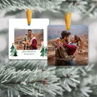 First Christmas Engaged Rustic Trees Photo Ceramic Ornament