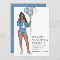 USA Denim themed Girl Birthday Party Invitation