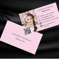 Blush pink qr code social media photo business card