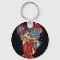 Vintage Lady and Fireworks Keychain