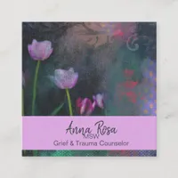 *~* Gray Lavender Pink Tulip Vintage Shabby Grunge Square Business Card
