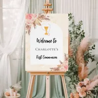 First Communion rose gold peach arch welcome Foam Board