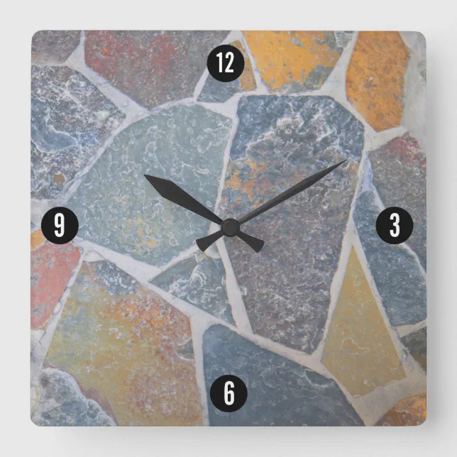 Elegant Painted Cobblestones / Decorative Stones Square Wall Clock