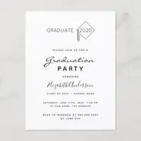 Graduation party black white cap invitation postcard