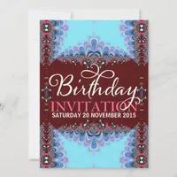 Burgundy Blue Lace Adult Birthday Invitations