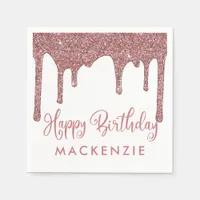 Luxury Rose Gold Glitter Drips Birthday Napkins