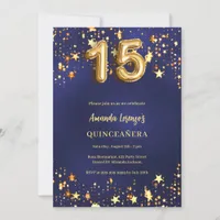 Quinceanera navy blue gold stars invitation