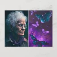 Elderly Woman and Butterflies Postcard