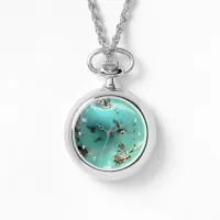 Turquoise Gemstone Image Women Silver Wrap-Around Watch