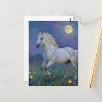Grey horse in the full moon  postcard
