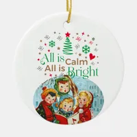 CAROLERS Silent Night All is Calm Family Photo Ceramic Ornament