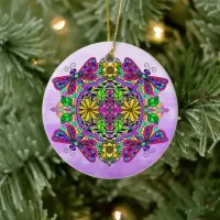 Pretty Colorful Dragonfly Mystical Mandala   Ceramic Ornament