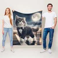 Cute Cat Pawdigy Plays a Moonlight Sonata Fleece Blanket