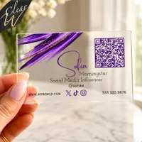 Purple Brush Stroke Clear Social Media Influencer Business Cards