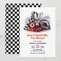 Can't Catch Me I'm Three Race Car 3rd Birthday Invitation