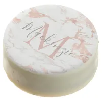 Elegant Rose Gold Foil White Marble Monogram Chocolate Covered Oreo