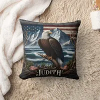 Majestic Eagle Against Scenic Mountain Backdrop Throw Pillow