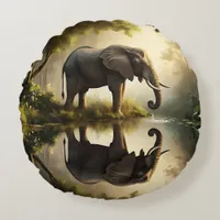 An Elephant's Reflection Round Pillow