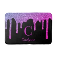 Black Purple Hot Pink Dripping Glitter Monogram Bath Mat