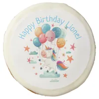 Funny Flying Unicorn Rainbow Colors 1st Birthday Sugar Cookie