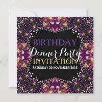 Purple Batik Bohemian Birthday Dinner Party Invite