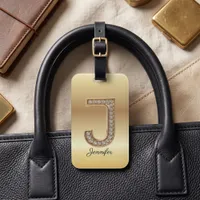 Glam Gold Diamond Monogram Initial Letter J Luggage Tag