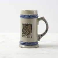 World's Best Cat Dad Blue Paw Prints Name Photo Beer Stein
