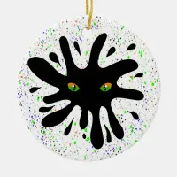 Cat Eyes looking out a Black Blob Christmas Ceramic Ornament