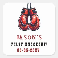 Red Rumble First Knockout Boxing Birthday Square Sticker