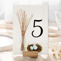 Rustic Bird Nest Eggs and Pussy Willows Wedding Table Number