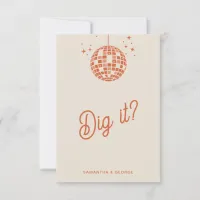 Retro Groovy 70s Cute Ivory Orange Disco Wedding RSVP Card