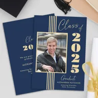 Navy Gold Photo Frame Class of 2025 Graduation Announcement