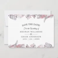 Save the Date Rose Mauve Watercolor Tropical Leave